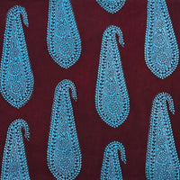 Pure Cotton Bagh Marron And Blue Kairi Motif With Border Hand Block Print Fabric
