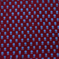 Pure Cotton Bagh Marron And Blue Tiny Flower Motif With Border Hand Block Print Fabric