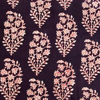 Pure Cotton Bagh Black With Cream And Red Flower Motif With Border Hand Block Print Fabric