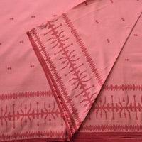Pure Cotton Handloom Jamdani woven Fabric Dark Peach  With Red Border Design