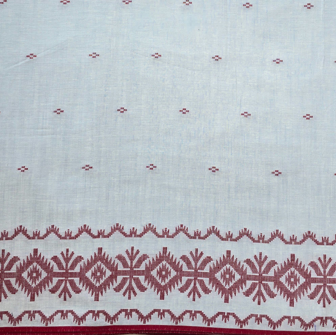 (PRE-CUT 1.40 METER) Pure Cotton Handloom Jamdani woven Fabric Light G ...