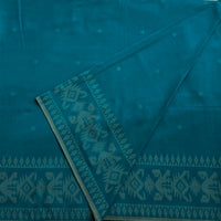 Pure Cotton Handloom Jamdani woven Fabric Teal With Pistachio Green Border Design