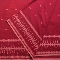 Pure Cotton Handloom Jamdani woven Fabric Marron With Dark Peach Border Design