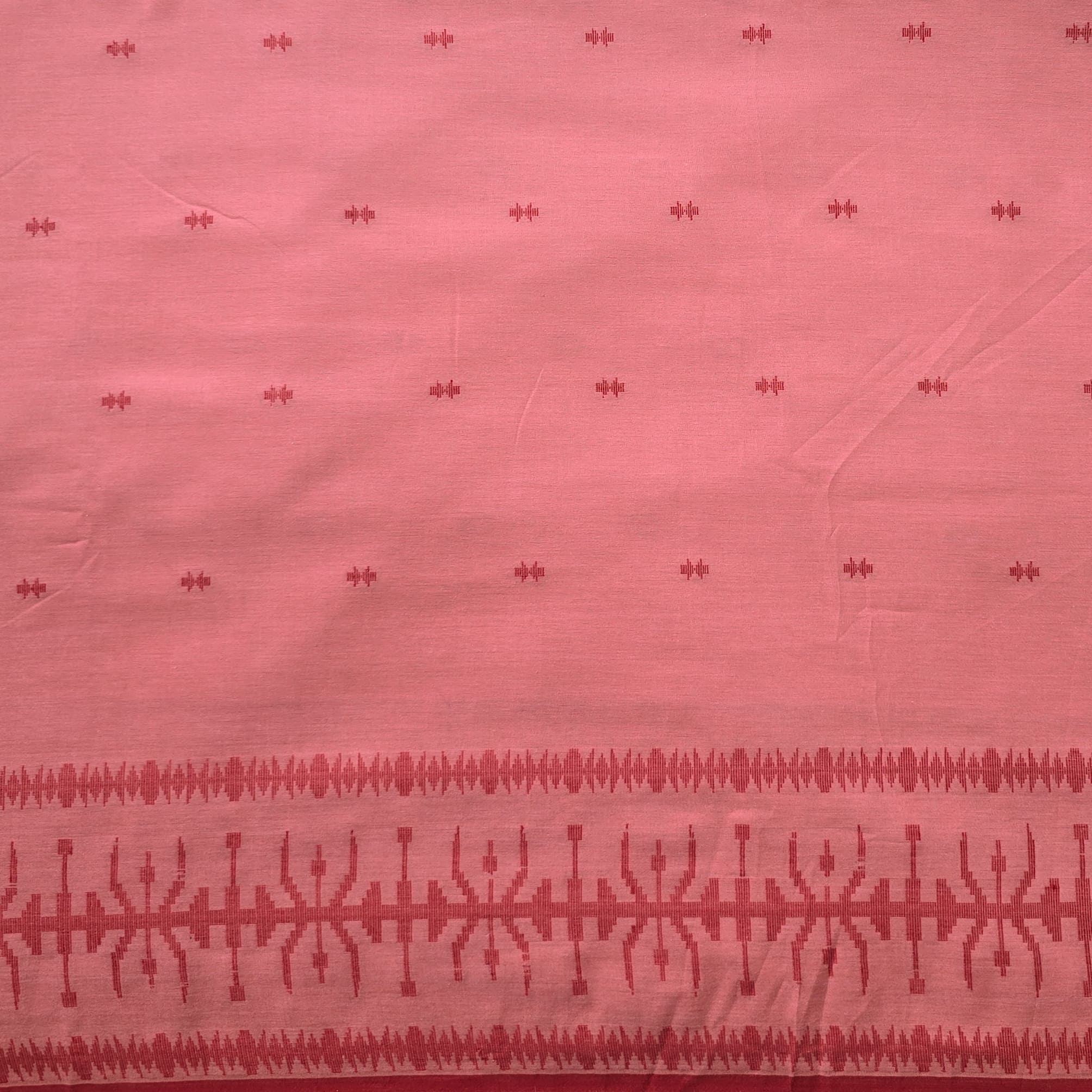 (PRE-CUT 1.75 METER) Pure Cotton Handloom Jamdani woven Fabric Dark Pe ...