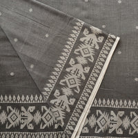 Pure Cotton Handloom Jamdani woven Fabric Grey With Off White  Border Design