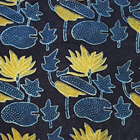 Pure Cotton Vanaspati Black With Mustard Wild Flower Hand Block Print Fabric