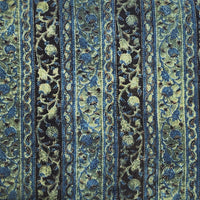 Pure Cotton Vanaspati Rust Blue With Green Border And Flower Creeper Hand Block Print Fabric