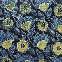 Pure Cotton Vanaspati Blueish Black With Green Flower Hand Block Print Fabric