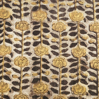 Pure Cotton Vanaspati Beige With Mustard Creeper Hand Block Print Fabric