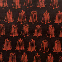Pure Cotton Gamthi Black With Rust Red Leaves Hand Block Print Fabric