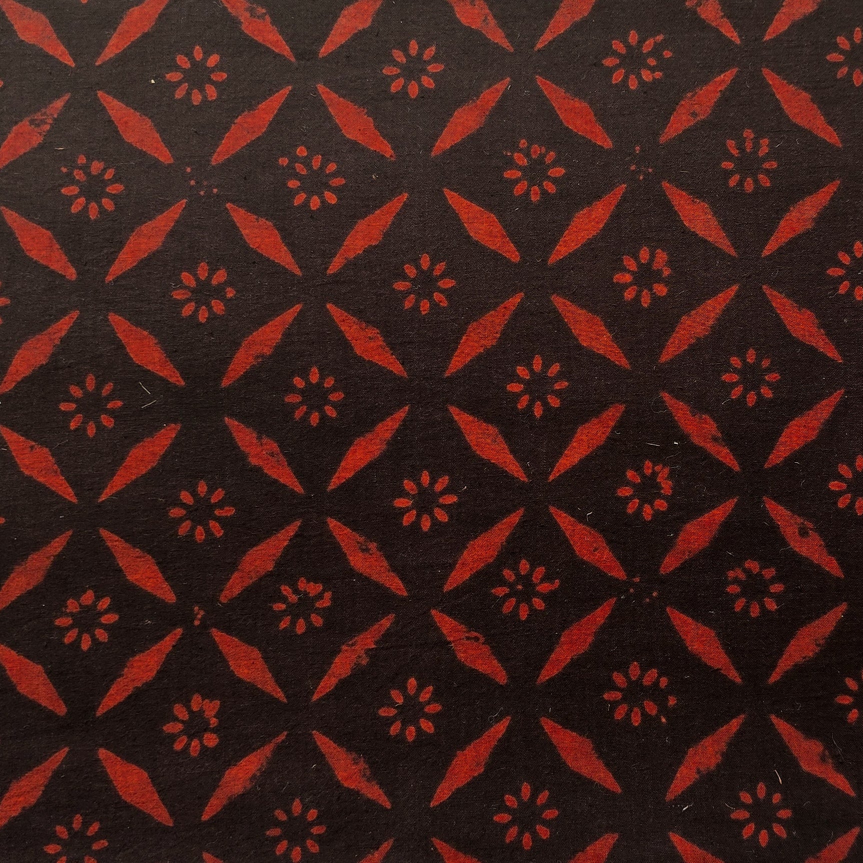 (PRE-CUT 1.25 METER)Pure Cotton Gamthi Black And Rust Red Tiles With F ...