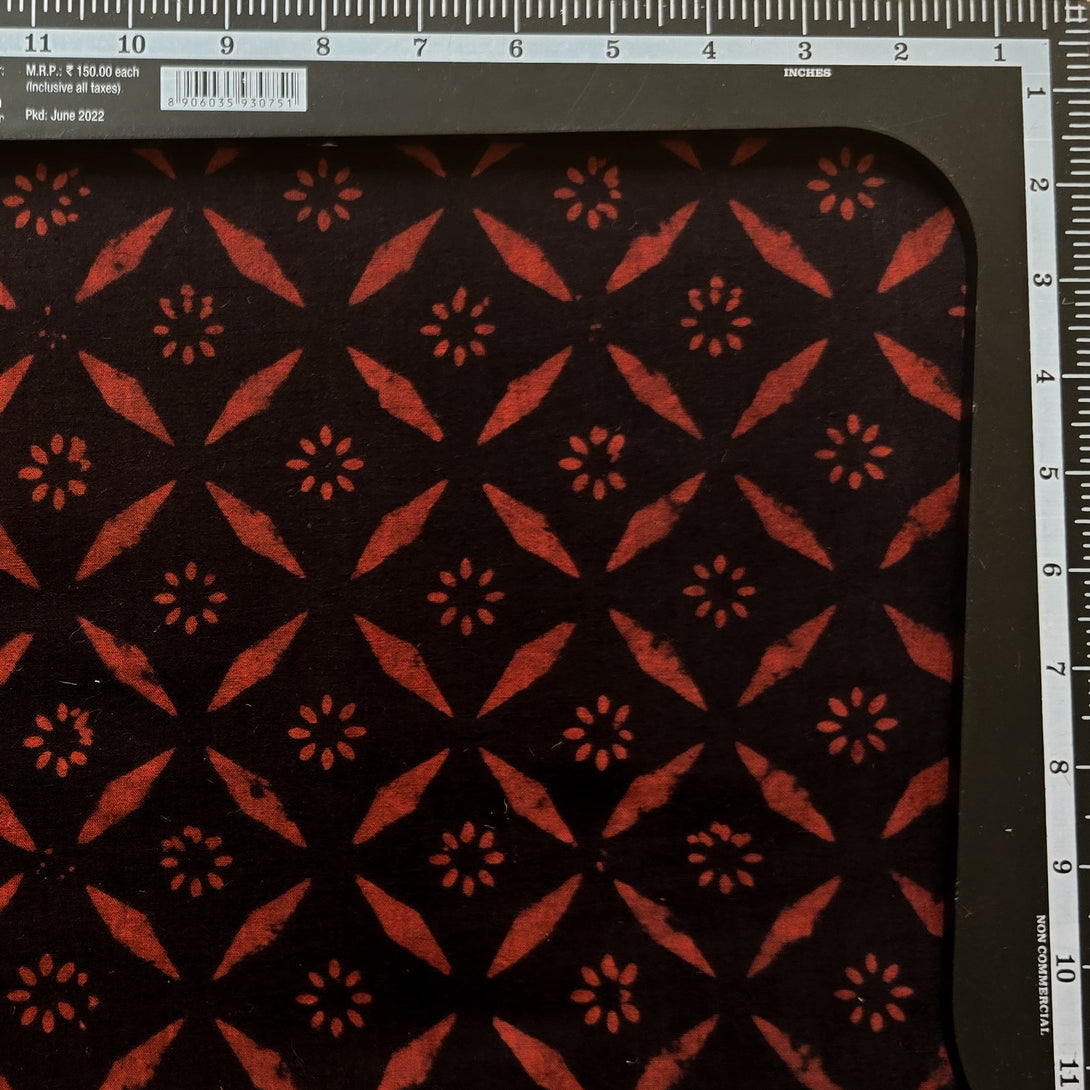 Pure Cotton Gamthi Black And Rust Red Tiles With Flower Hand Block Pri ...