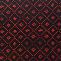 Pure Cotton Gamthi Black With Rust Red Intricate Design Hand Block Print Fabric
