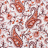 Pure Cotton Jaipuri White With Orange And Maroon Kairi Jaal Hand Block Print Fabric