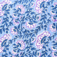 Pure Cotton Jaipuri Blue With Purple Flower Jaal Hand Block Print Fabric