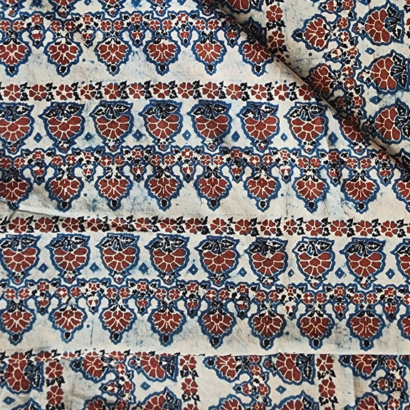 Pure Cotton Gad Ajrak Off White With Rust Red Flower Border Hand Block ...