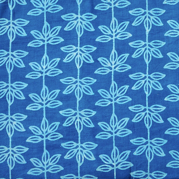 Pure Cotton Dabu Bright Blue With White Flower Creeper Hand Block Print Fabric
