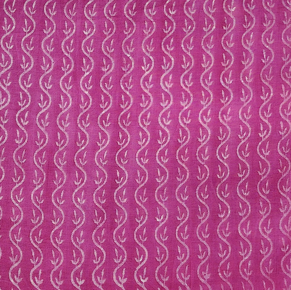 ( Pre-Cut 1.95 Meter ) Pure Cotton Dabu Pink With Off White Leaves Creeper  Hand Block Print Fabric
