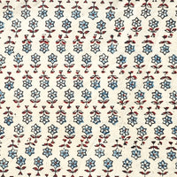 Pure Cotton Ajrak Cream With Blue Tiny Flower Motif Hand Block Print Fabric
