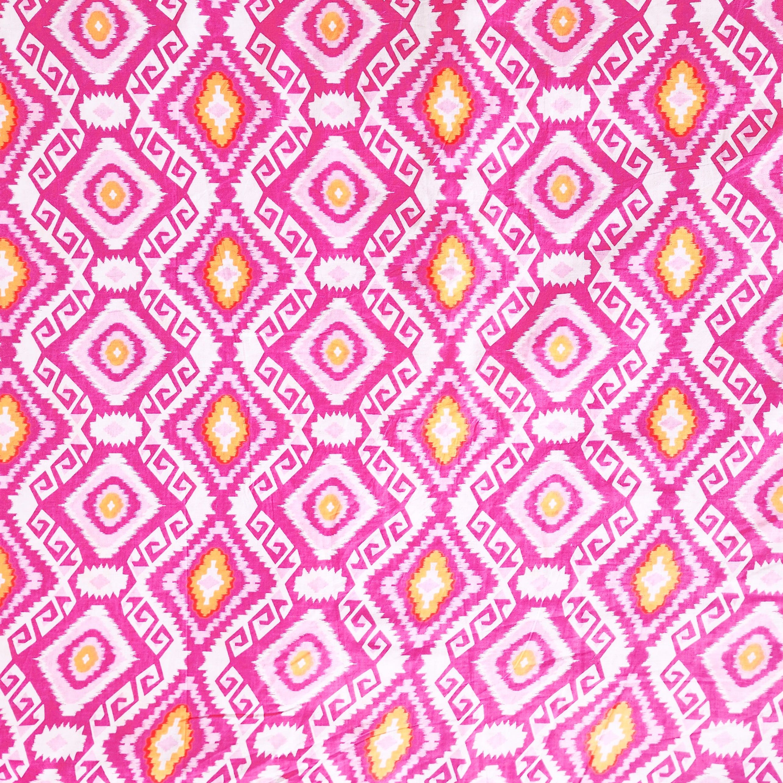 Pure Cotton Screen Print Pink With White And Yellow Geometrical Design ...