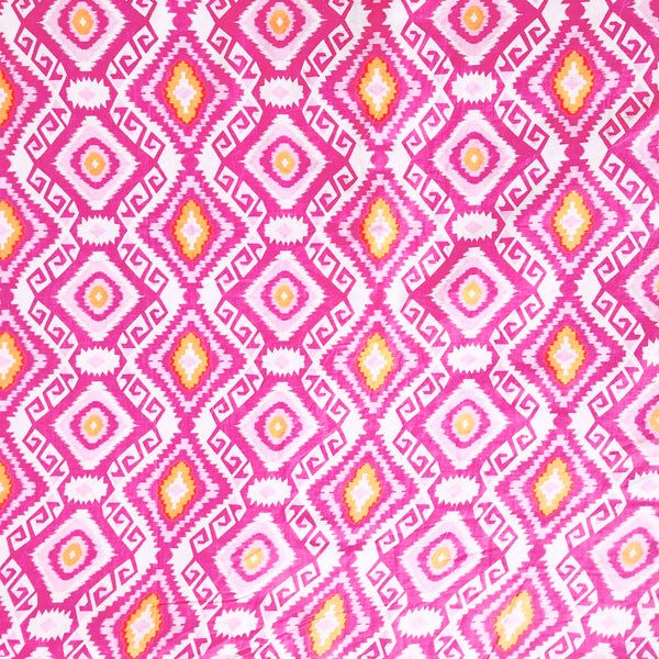 Pure Cotton Screen Print Pink With White And Yellow Geometrical  Design  Fabric