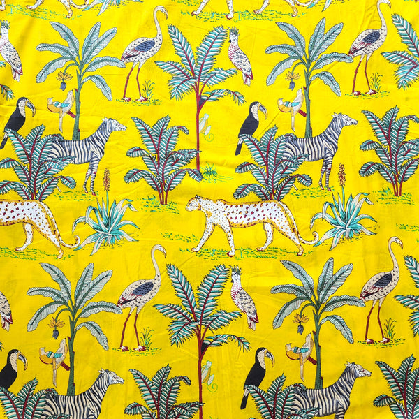 Pure Cotton Screen Print Yellow Jungle Animals Fabric