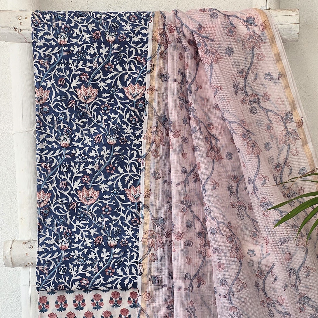Women Floral Printed Pure Cotton Blue Jaipuri Tunic