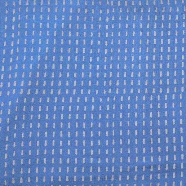 (PRE-CUT 2.15 METER) Pure Cotton Discharge Powder Blue With White Small Stripes Hand Block Print Fabric