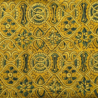 Pure Cotton Ajrak Yellow With Green Intricate Design Hand Block Print Fabric