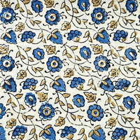 Pure Cotton Ajrak Cream With Blue Flower Jaal Hand Block Print Fabric