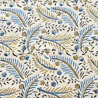 Pure Cotton Ajrak Cream With Leaves Overlapping Hand Block Print Fabric