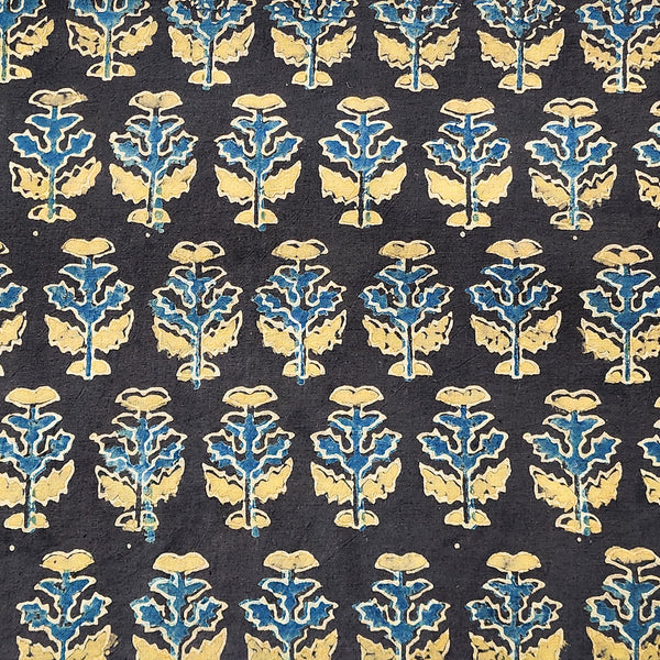 Pure Cotton Ajrak Brown With Blue Motif Hand Block Print Fabric