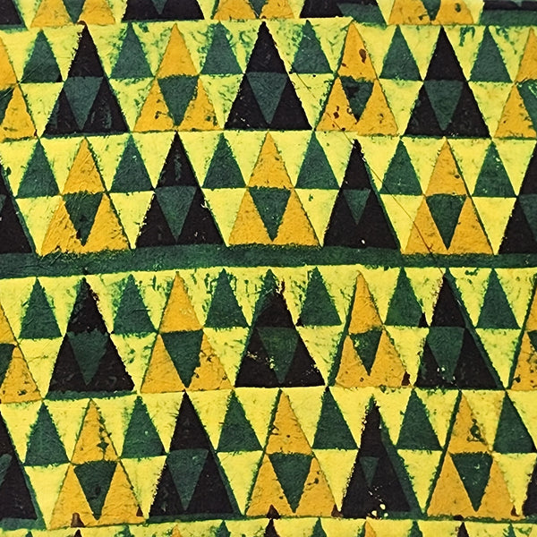 Pure Cotton Ajrak Green With Black And Yellow Triangles Hand Block Print Fabric