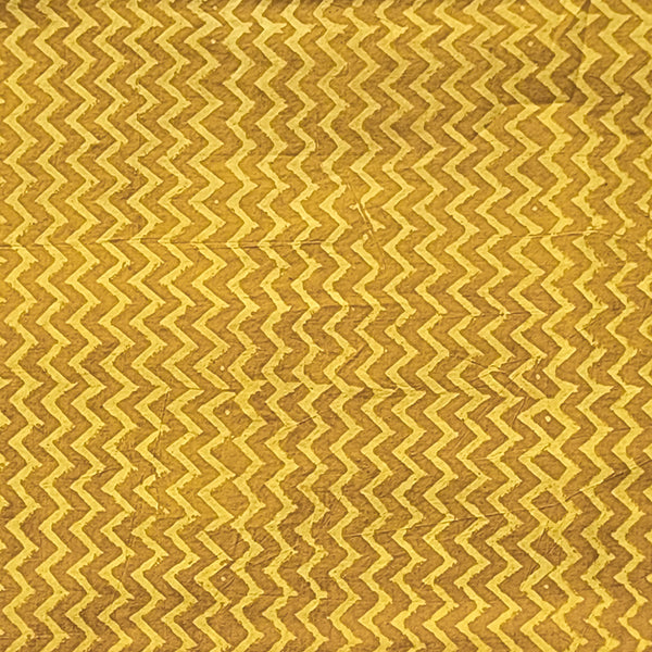Pure Cotton Ajrak Yellow With Zig-Zag Hand Block Print Fabric