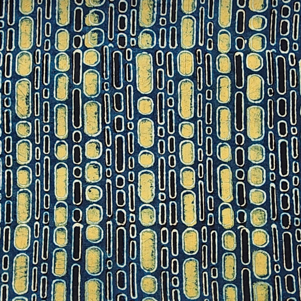 Pure Cotton Ajrak Blue With Green Big And Small Bubble Hand Block Print Fabric