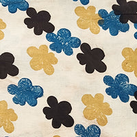 Pure Cotton Ajrak Cream With Blue And Mustard Flower Motif Hand Block Print Fabric