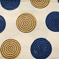 Pure Cotton Ajrak Cream With Blue And Mustard Ring Circle Motif Hand Block Print Fabric