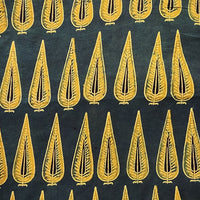Pure Cotton Ajrak Green With Yellow Big Leafs Hand Block Print Fabric