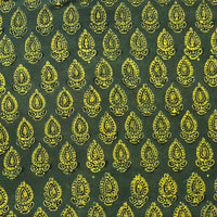 Pure Cotton Ajrak Dark Green With Intricate Design Motif  Hand Block Print Fabric