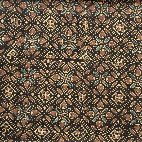 Pure Cotton Ajrak Sandy Brown With Intricate Design Hand Block Print Fabric