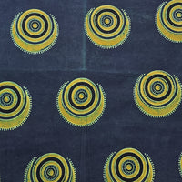 Pure Cotton Ajrak Dark Green With Yellow Big Circle Motif   Hand Block Print Fabric