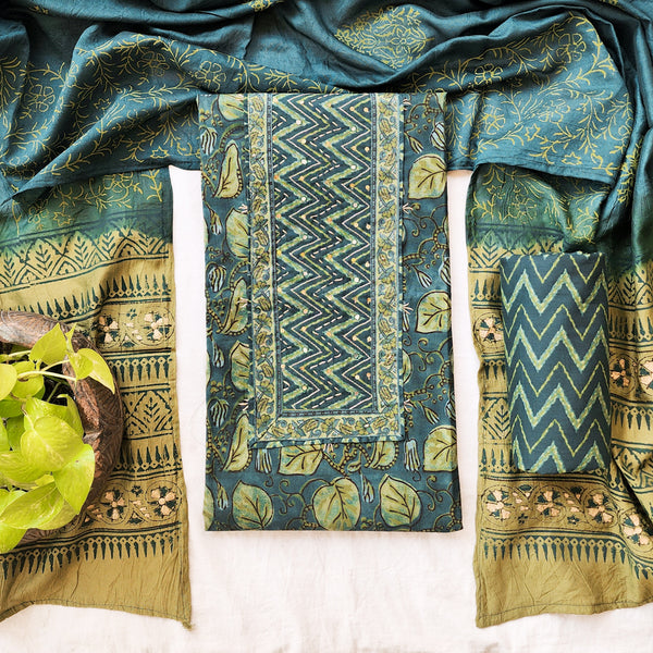 AARVI- Cotton Green With Yoke Suit