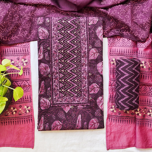 AARVI-Cotton Purple With Pink Yoke Suit
