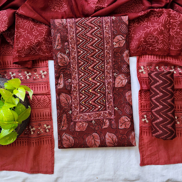 AARVI-Cotton Maroon With Yoke Suit