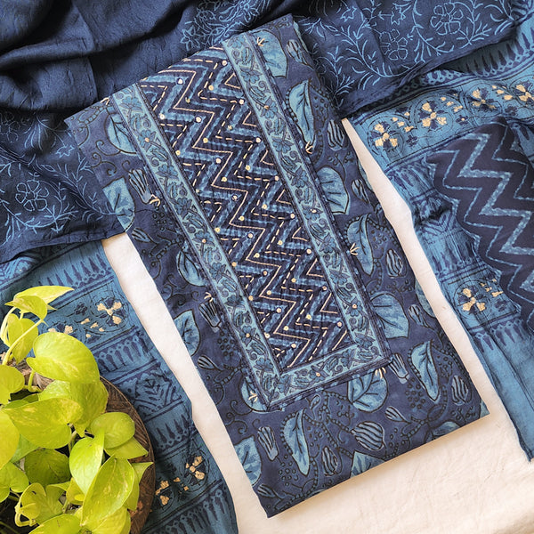 AARVI- Cotton Blue With Yoke Suit