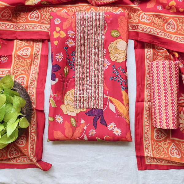 AARVI- Pure Cotton Pink Flower Jaal Digital print suit
