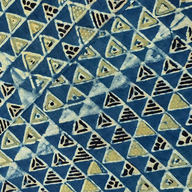 Pure Cotton Gad Ajrak Blue With Green Intricate Design Triangle Hand B ...