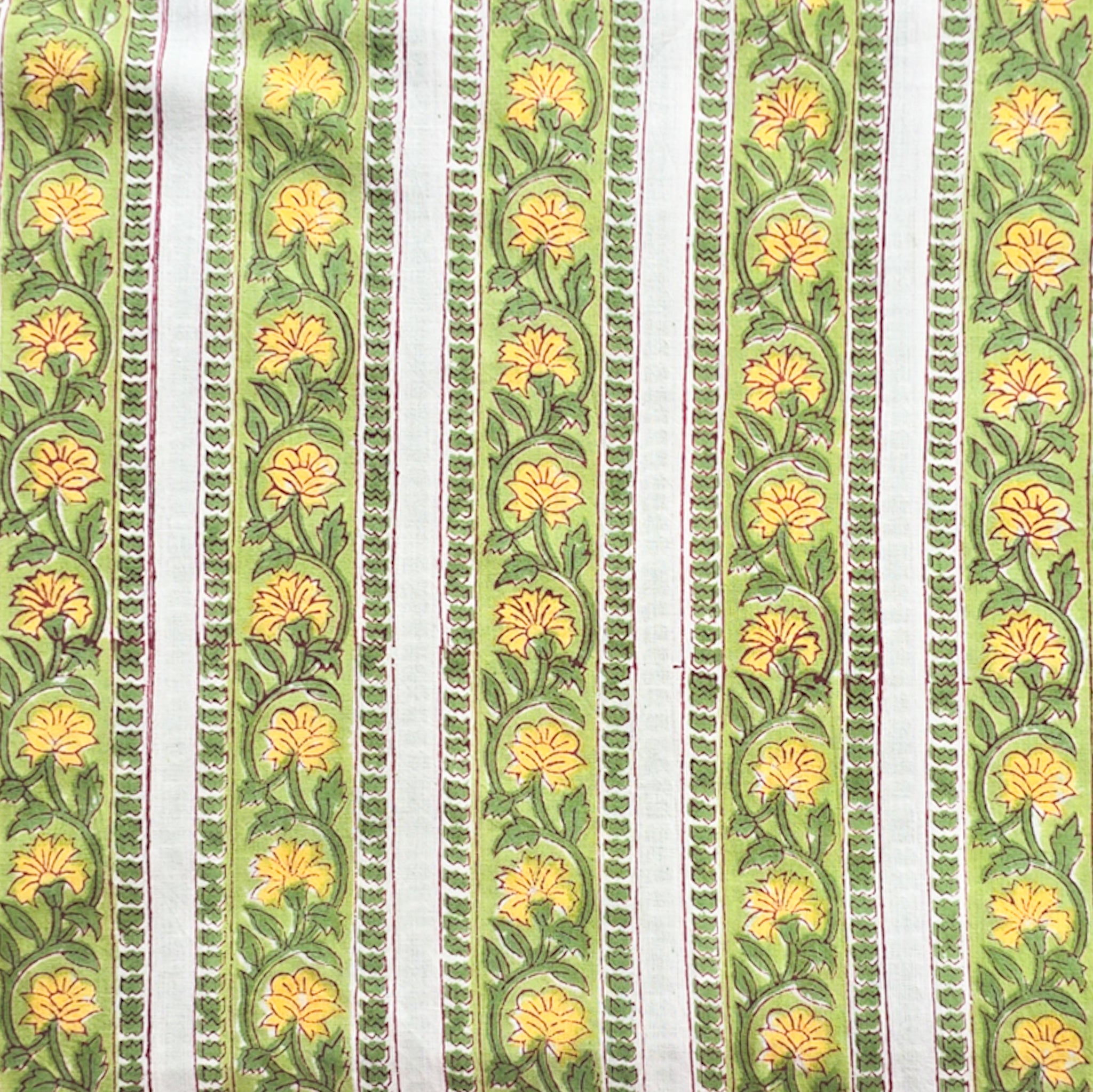 (PRE-CUT 1.55 METER)Pure Cotton Jaipuri Green With Yellow Flower Creep ...