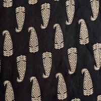 Pure Cotton Ajrak Vegetable Dyed Black With Cream Kairi Motifs Hand Block Print Fabric