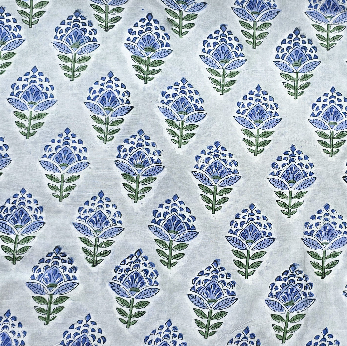 (PRE-CUT 2.30 METER) Pure Cotton Jaipuri Grey With Blue Flower Motif H ...